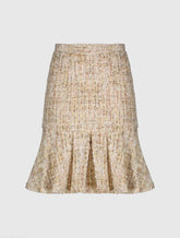 Beige High Waist Box Pleat Boucle Mini Skirt